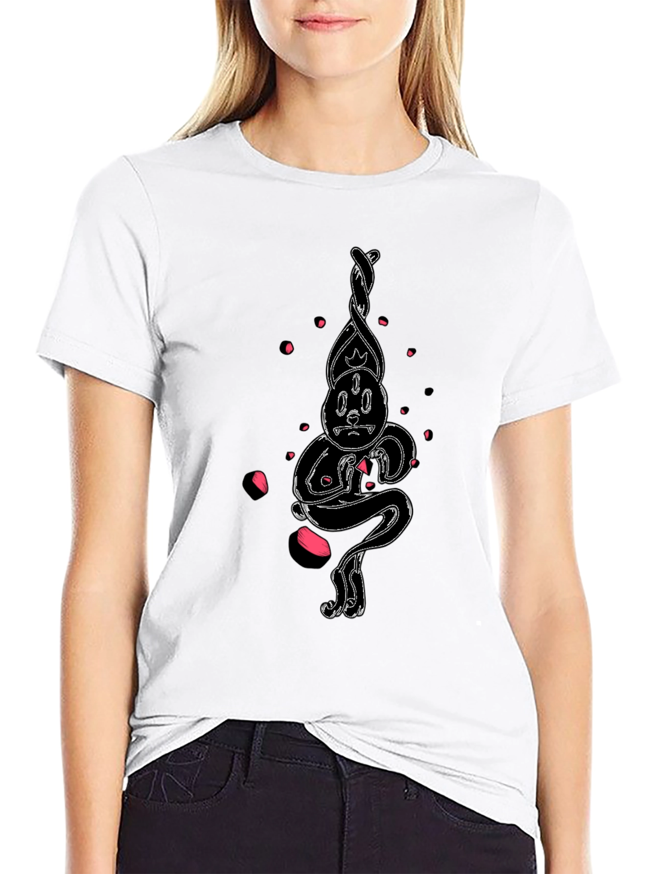 Unique Cartoon Art Black Cotton T-Shirt