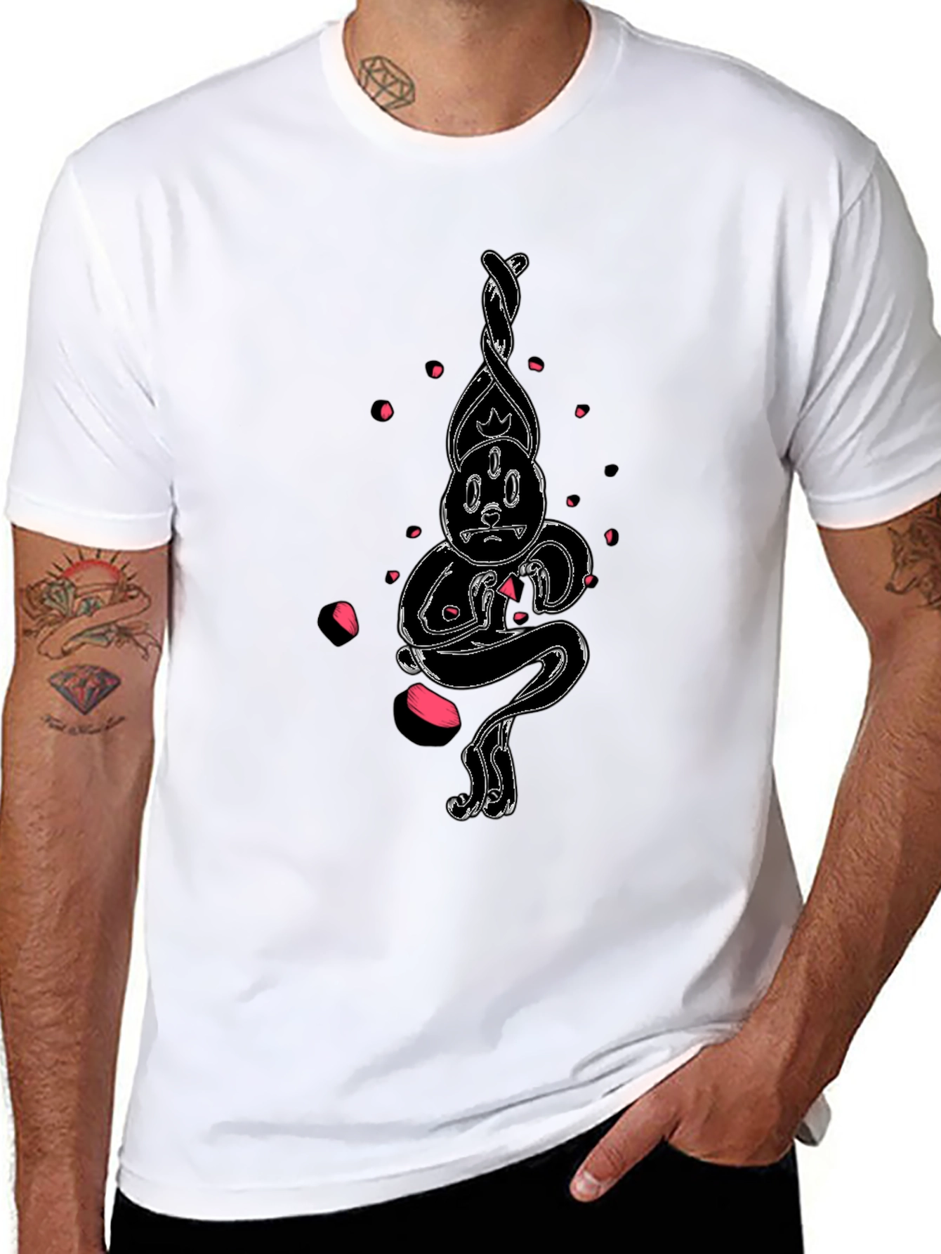 Unique Cartoon Art Black Cotton T-Shirt