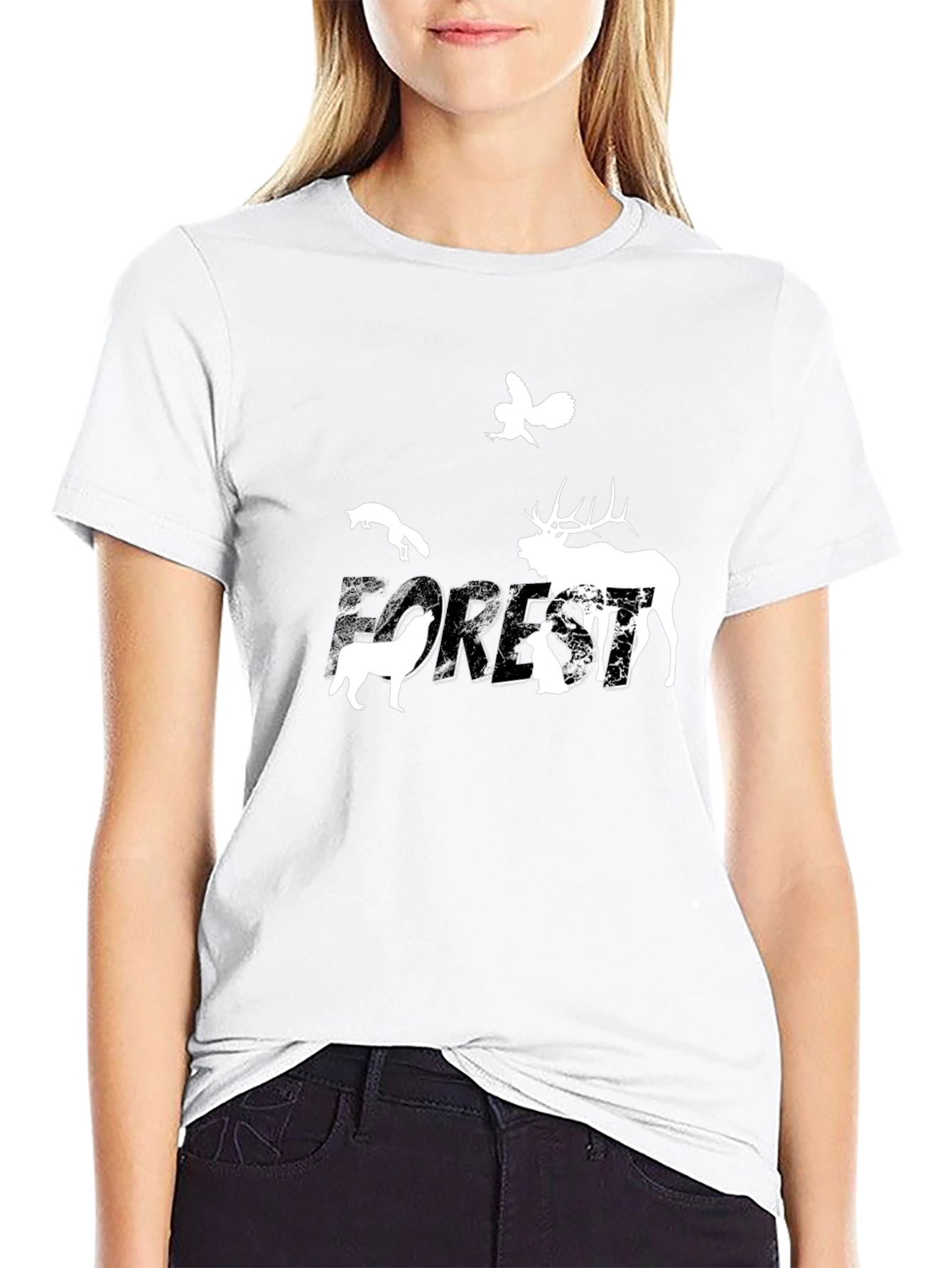 Nature Forest Animals Graphic Print Crew Neck Tee