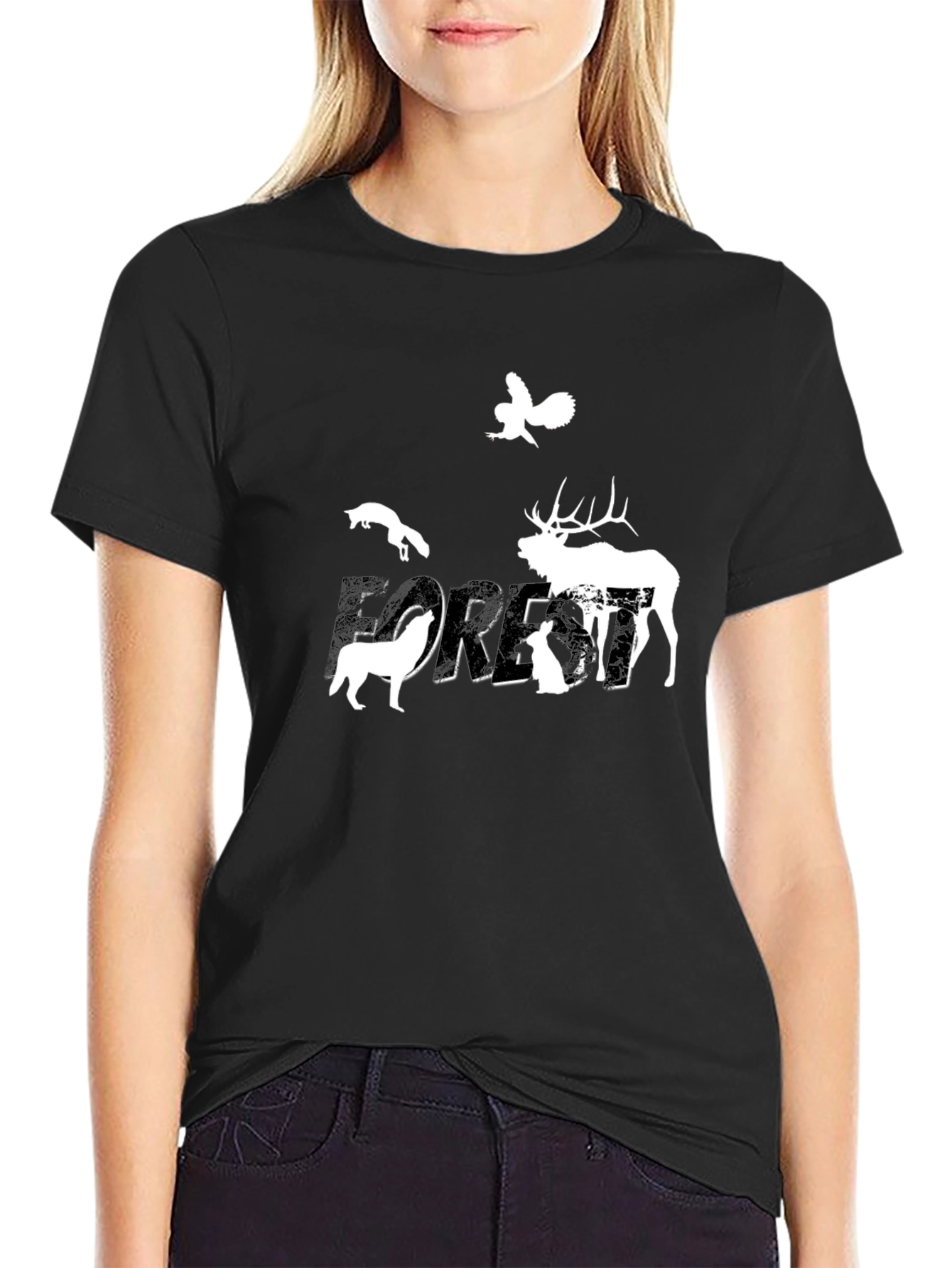 Nature Forest Animals Graphic Print Crew Neck Tee