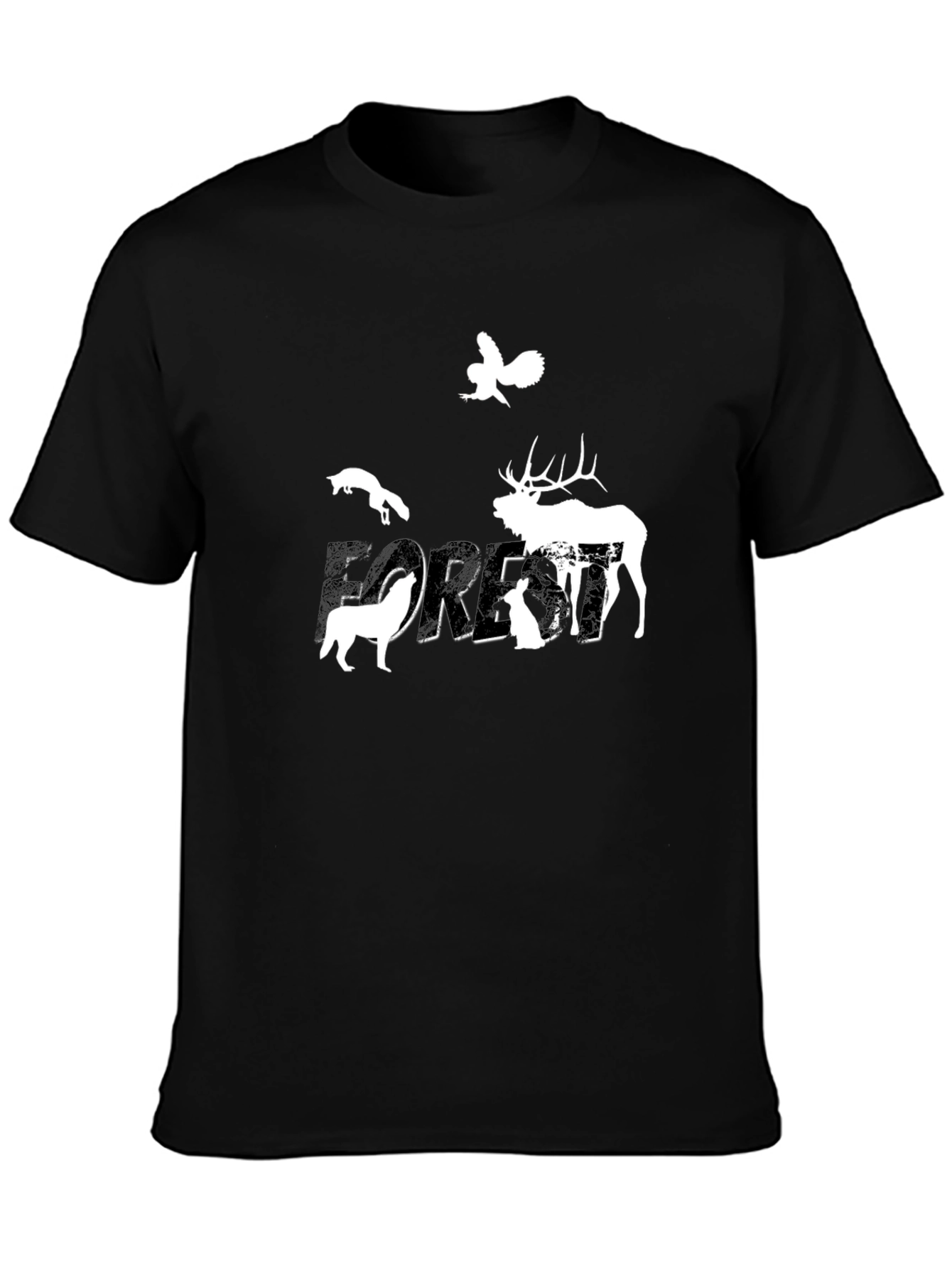 Nature Forest Animals Graphic Print Crew Neck Tee