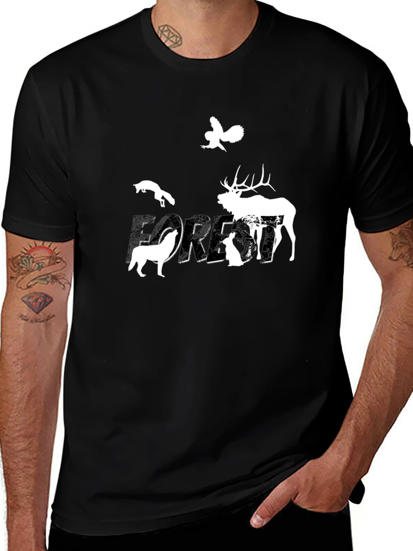 Nature Forest Animals Graphic Print Crew Neck Tee