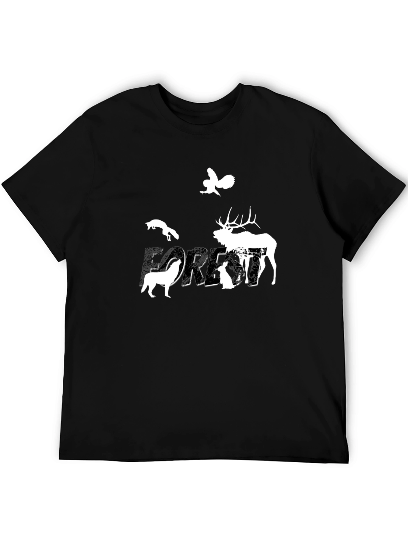 Nature Forest Animals Graphic Print Crew Neck Tee