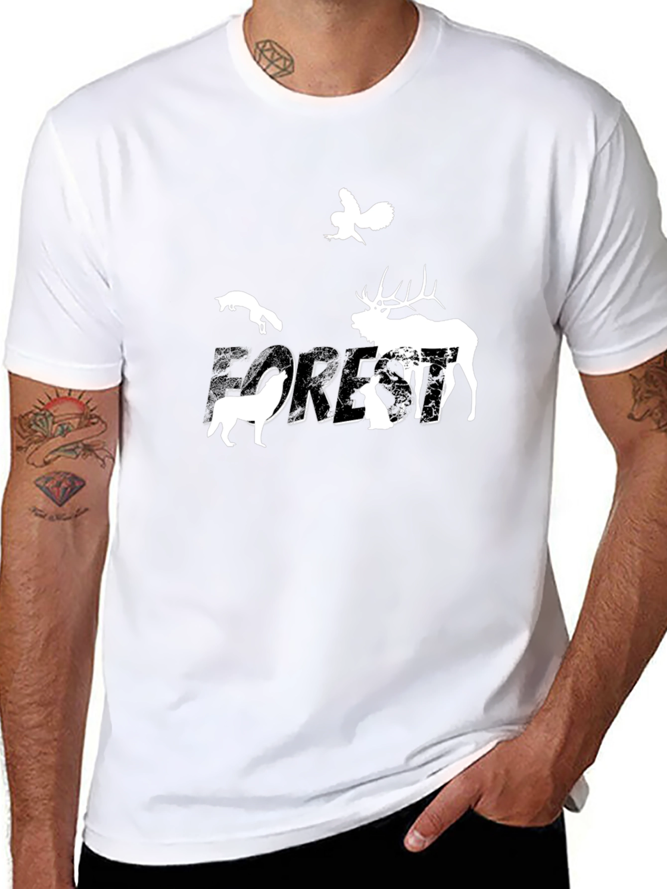 Nature Forest Animals Graphic Print Crew Neck Tee