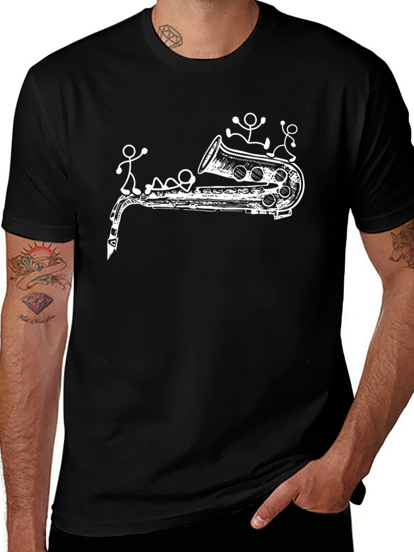Saxophone Stick Figure Graphic Tee