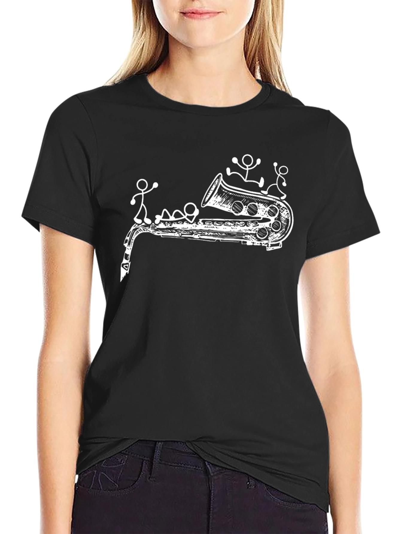 Saxophone Stick Figure Graphic Tee