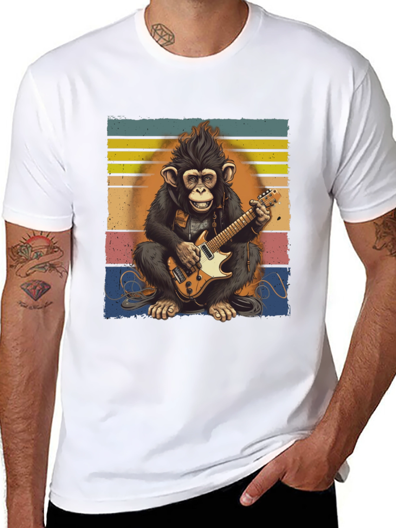 Monkey Guitarist T-Shirt - Retro Style