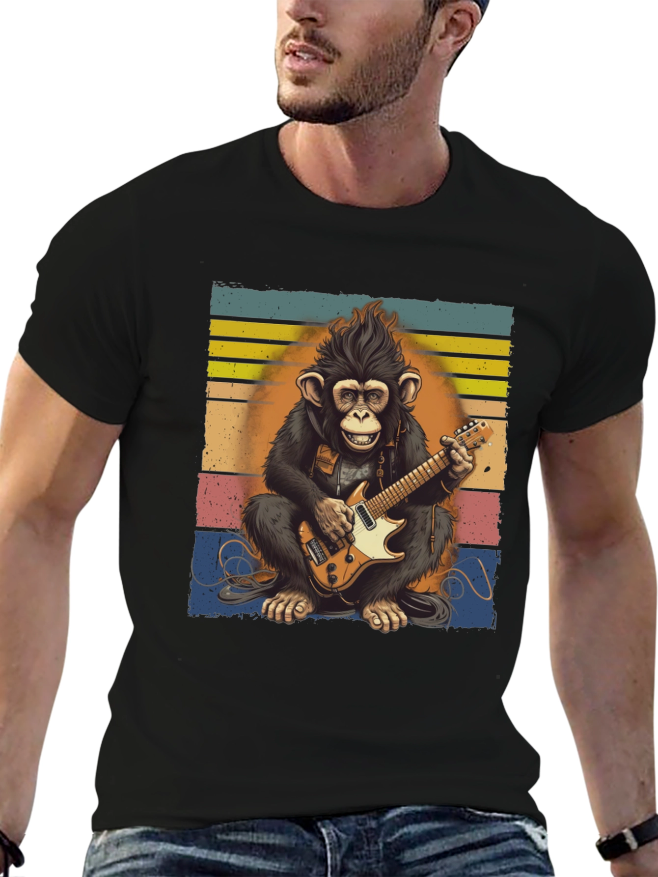 Monkey Guitarist T-Shirt - Retro Style