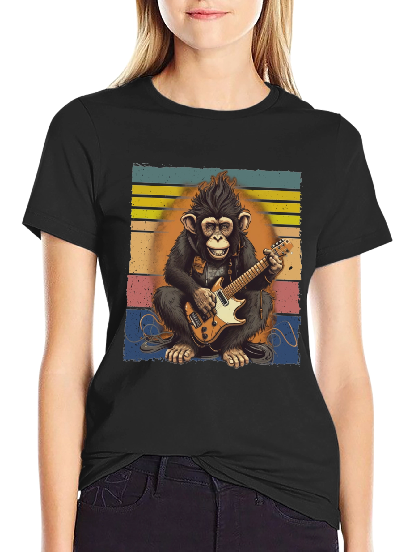 Monkey Guitarist T-Shirt - Retro Style
