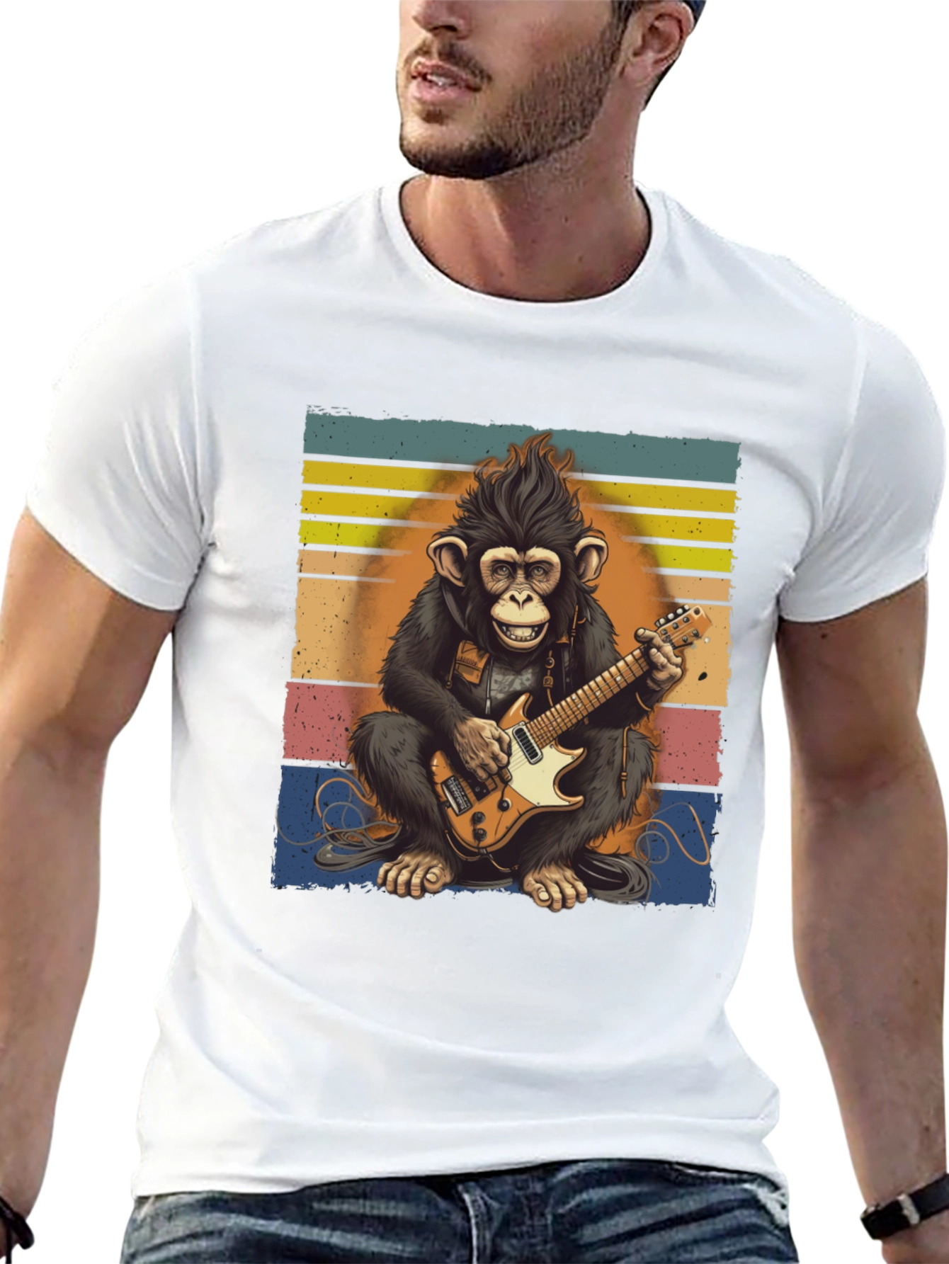 Monkey Guitarist T-Shirt - Retro Style