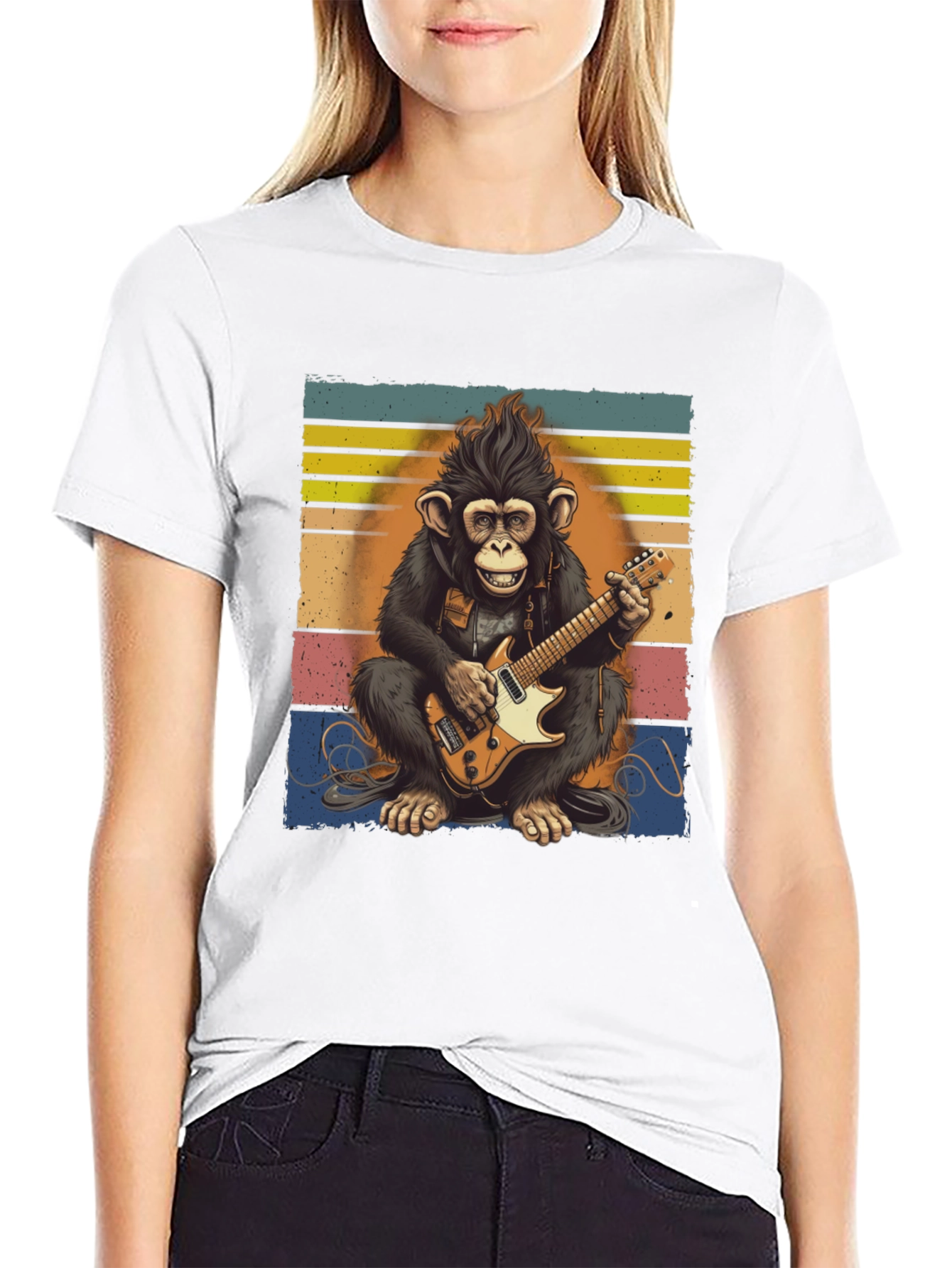 Monkey Guitarist T-Shirt - Retro Style