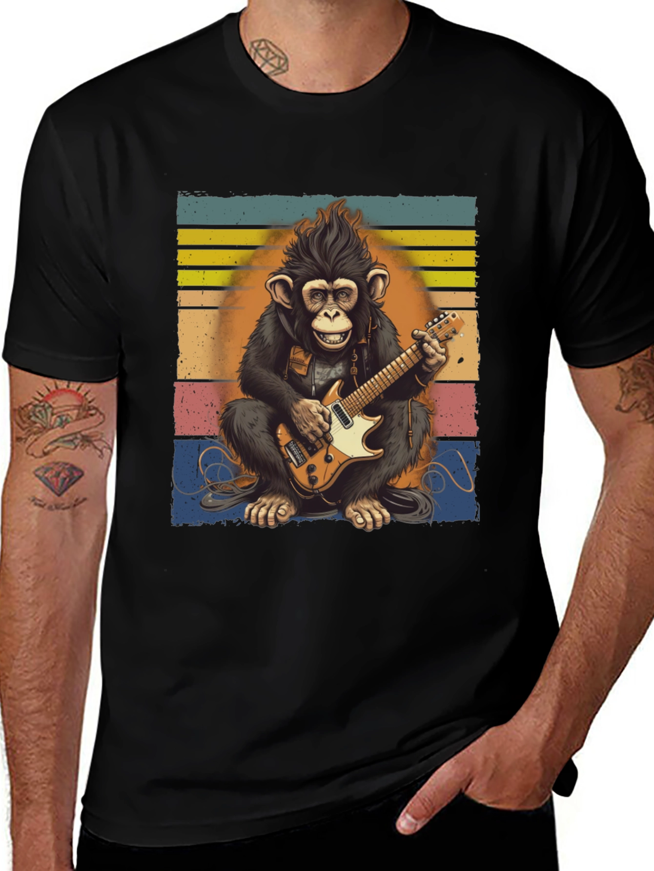 Monkey Guitarist T-Shirt - Retro Style