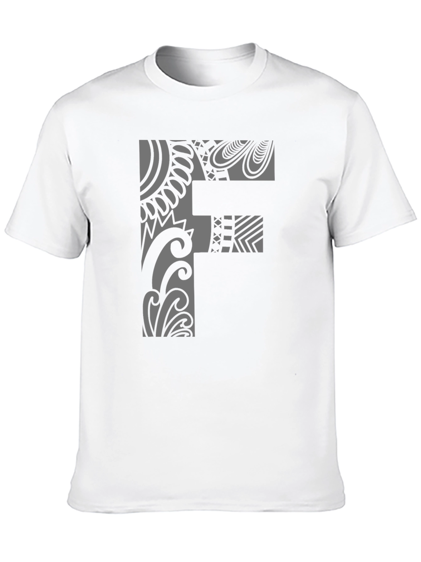 Tribal Pattern F Letter Black T-Shirt