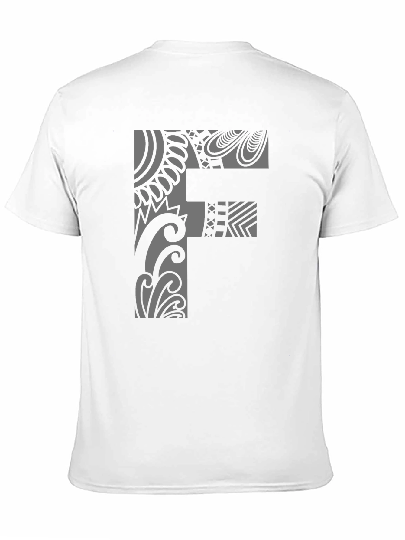 Tribal Pattern F Letter Black T-Shirt