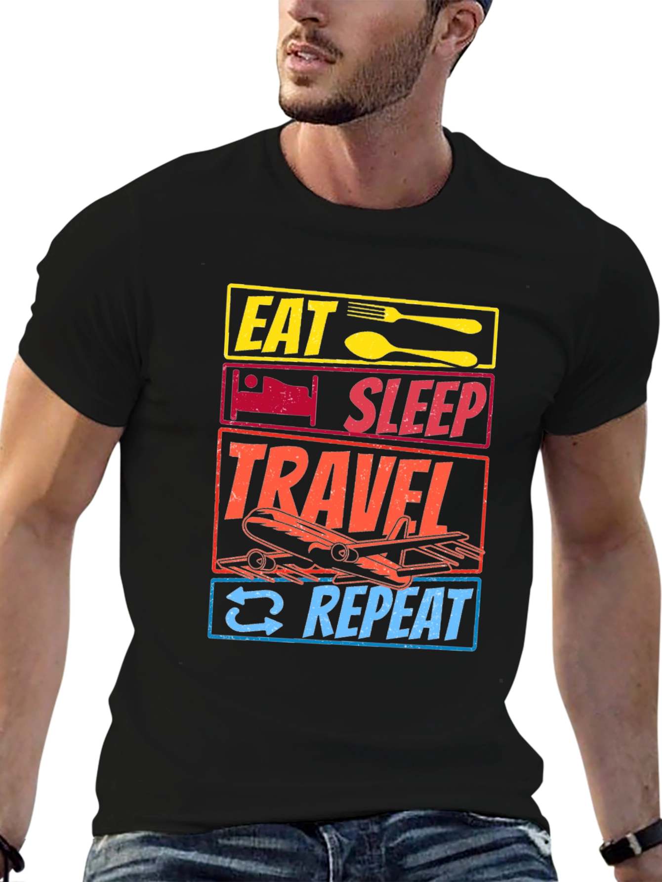 Eat Sleep Travel Repeat Graphic T-Shirt