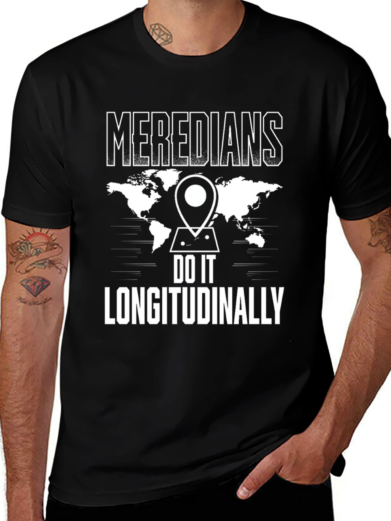 Meredians Do It Longitudinally Black T-Shirt
