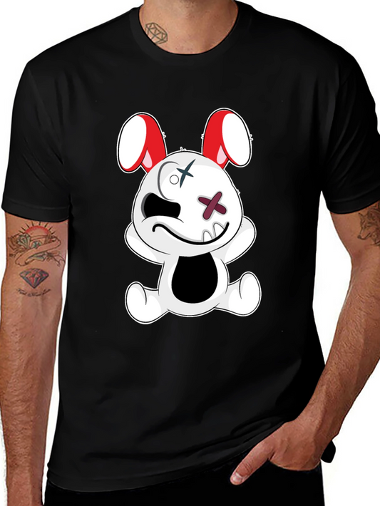 Black Tee with Cartoon Bunny Graphic