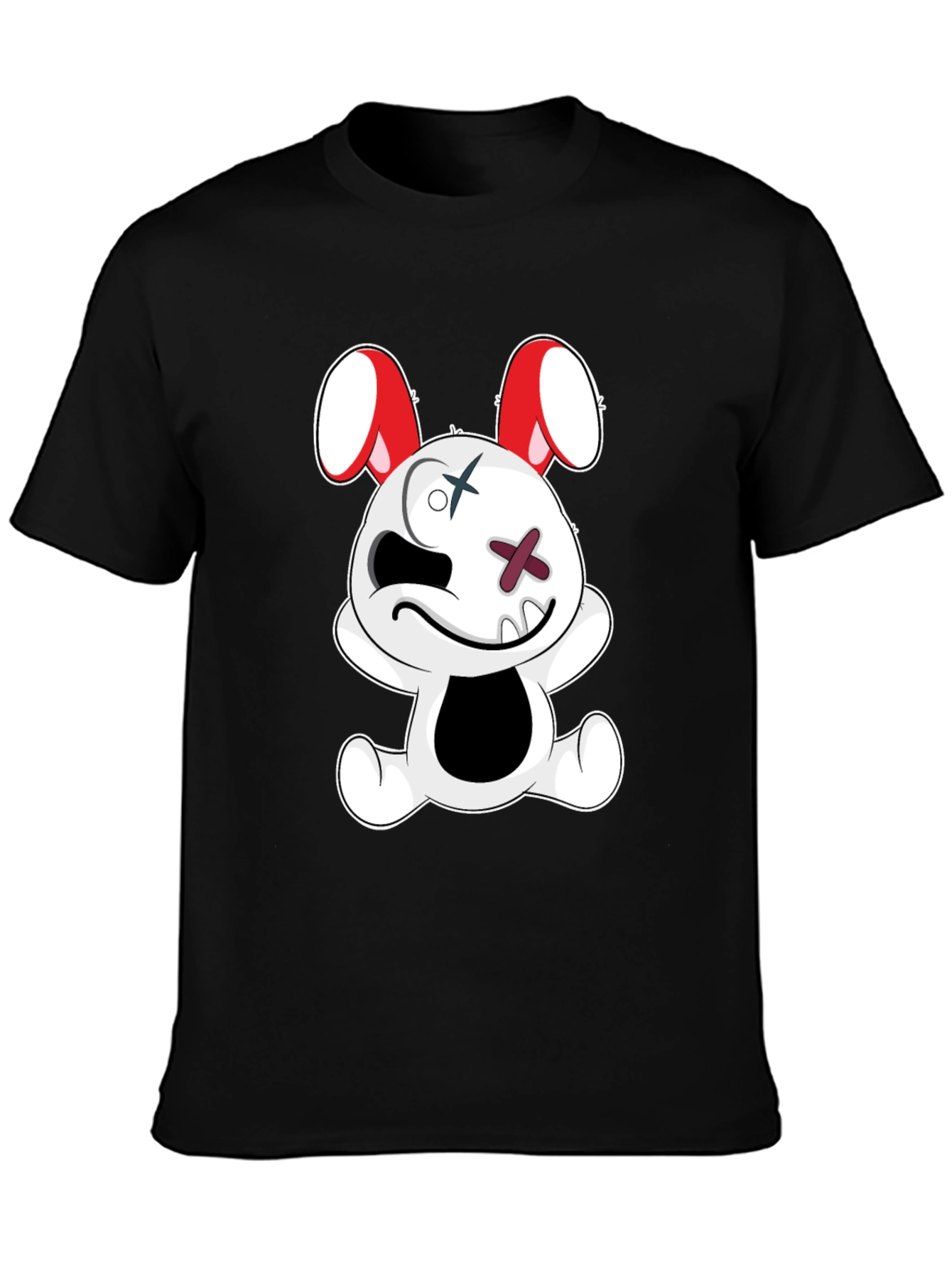 Black Tee with Cartoon Bunny Graphic