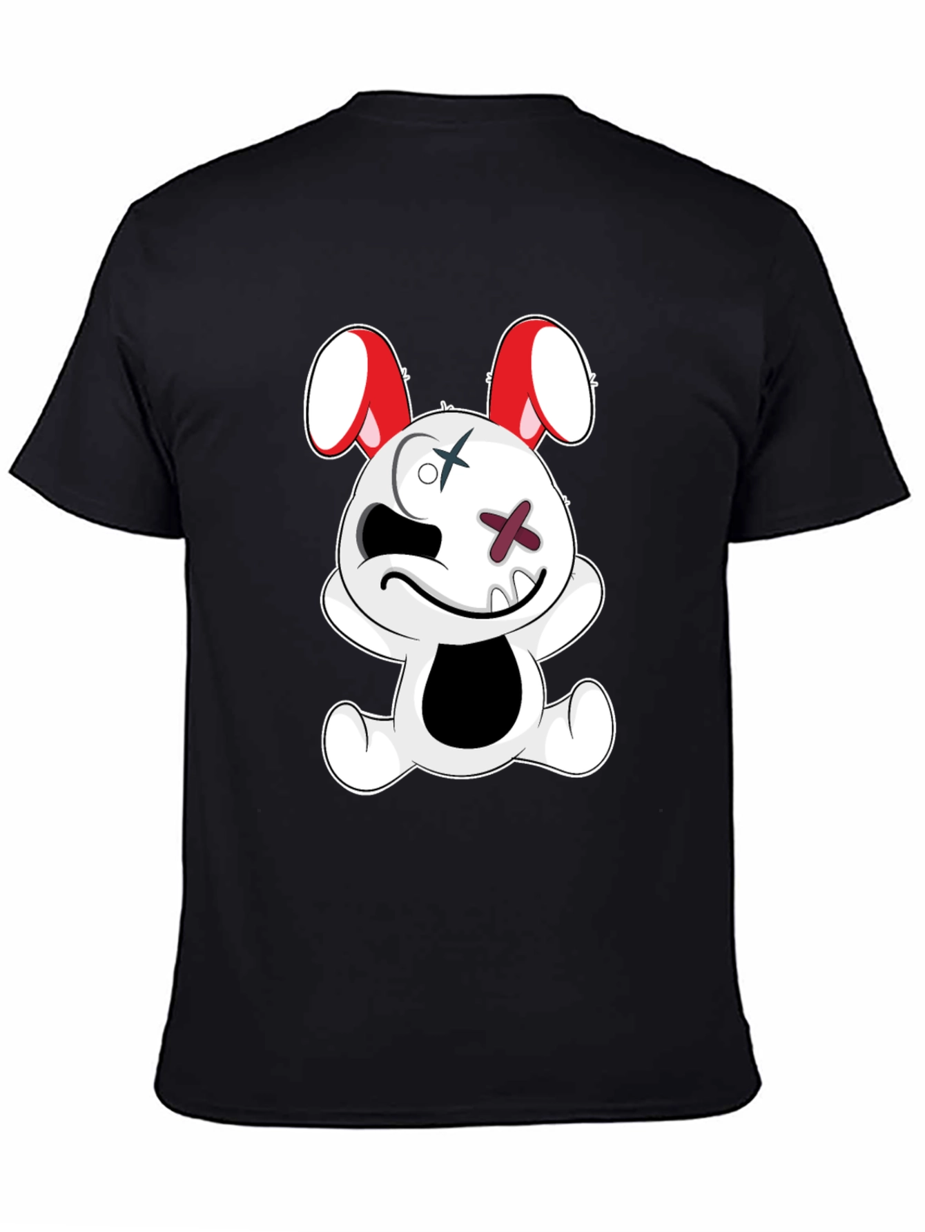 Black Tee with Cartoon Bunny Graphic