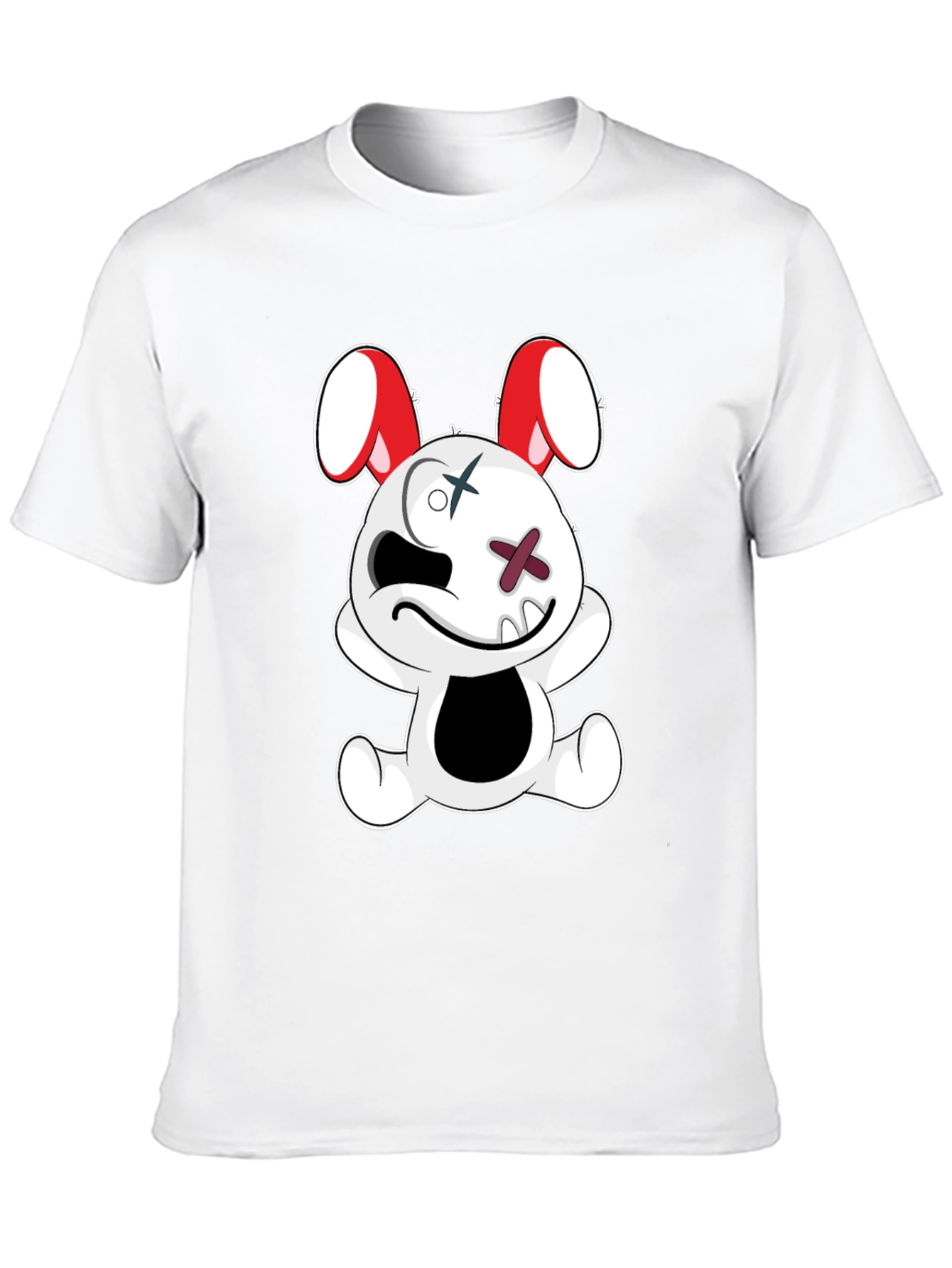 Black Tee with Cartoon Bunny Graphic