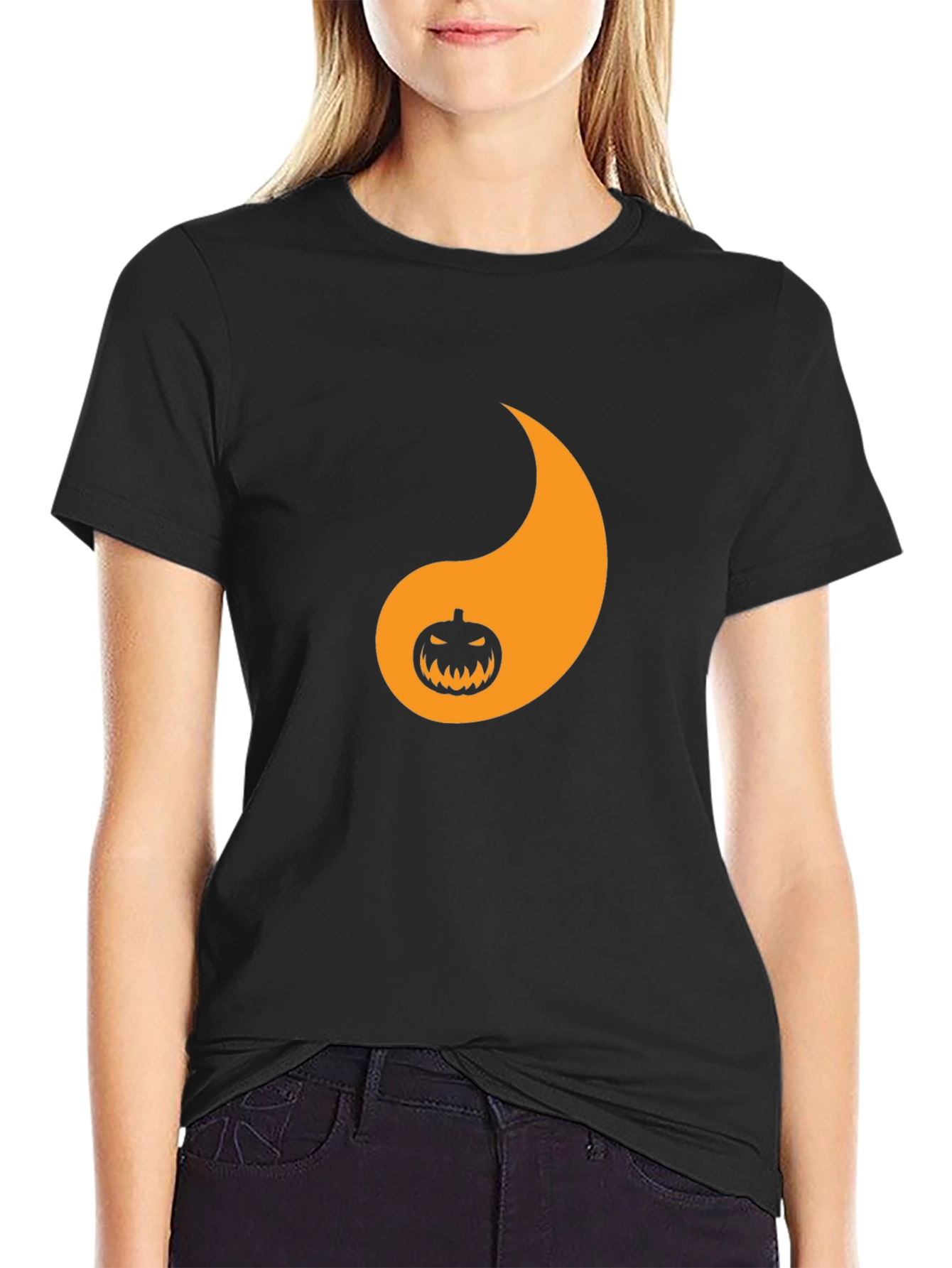 Halloween Pumpkin Paisley Black T-Shirt