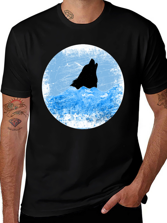 Wolf Howling at Moon Graphic T-Shirt - Black