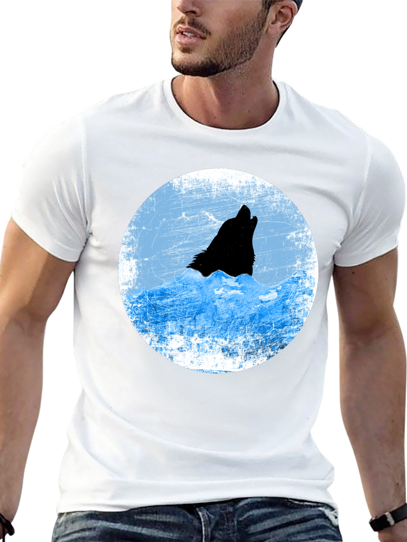 Wolf Howling at Moon Graphic T-Shirt - Black