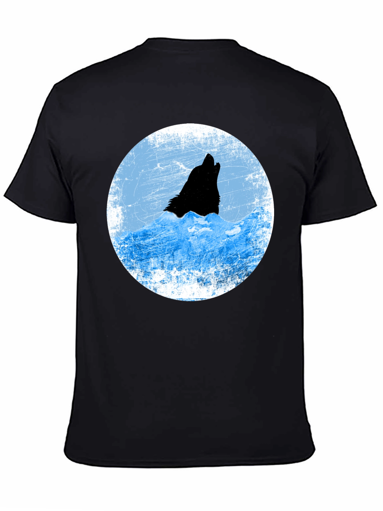 Wolf Howling at Moon Graphic T-Shirt - Black