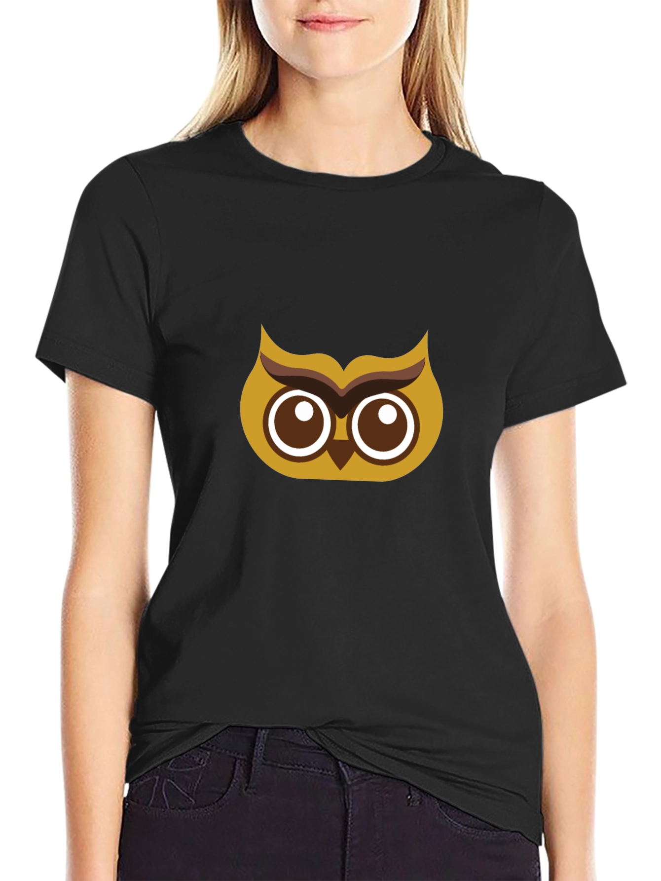 Owl Graphic Tee - Black Cotton T-Shirt