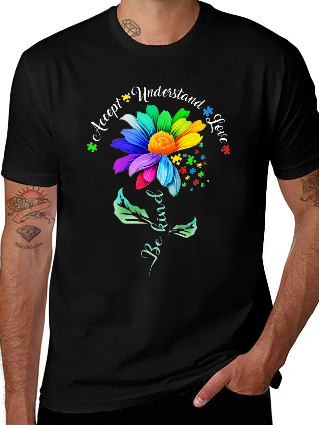 Autism Awareness Flower T-Shirt - Accept Understand Love