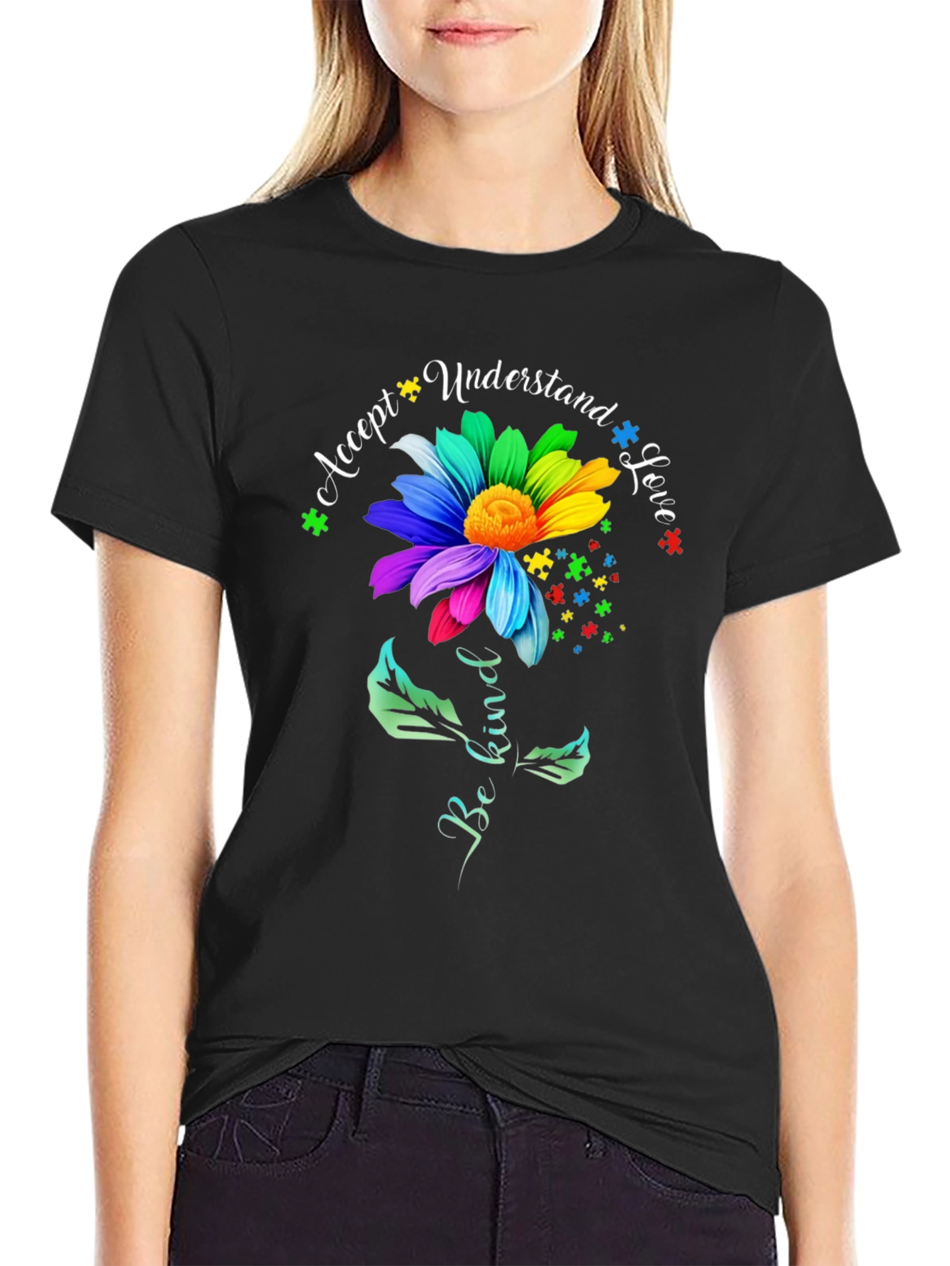 Autism Awareness Flower T-Shirt - Accept Understand Love
