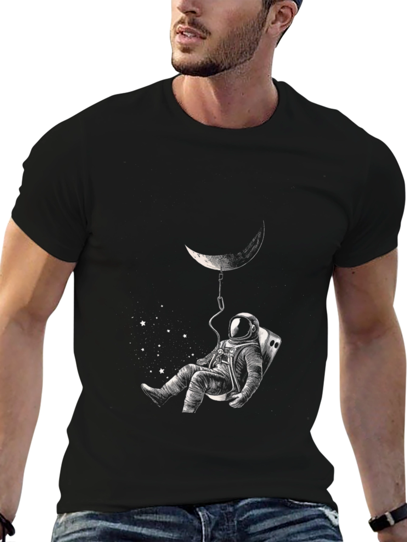 Astronaut Moon T-Shirt - Black Space Graphic Tee