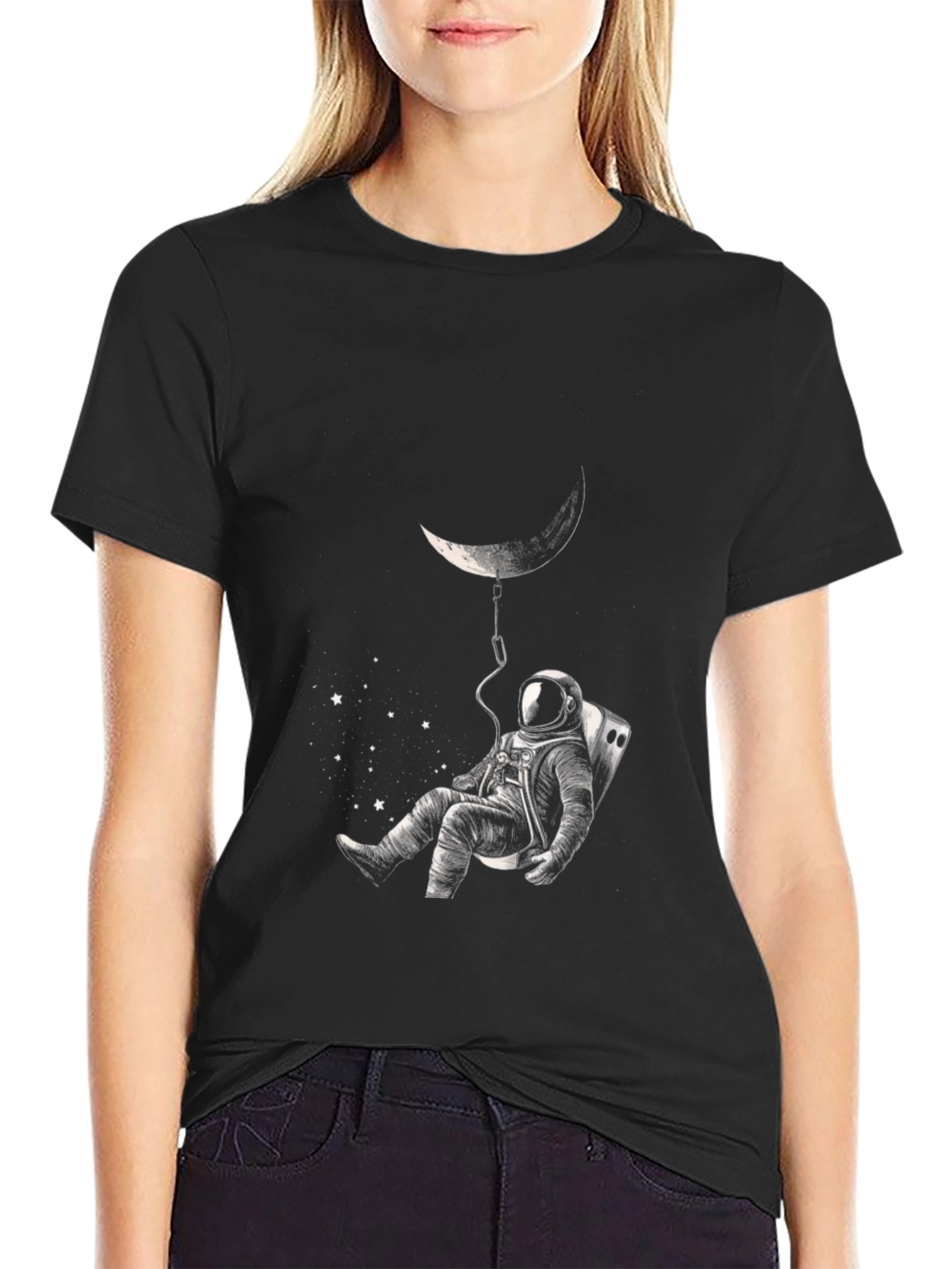 Astronaut Moon T-Shirt - Black Space Graphic Tee
