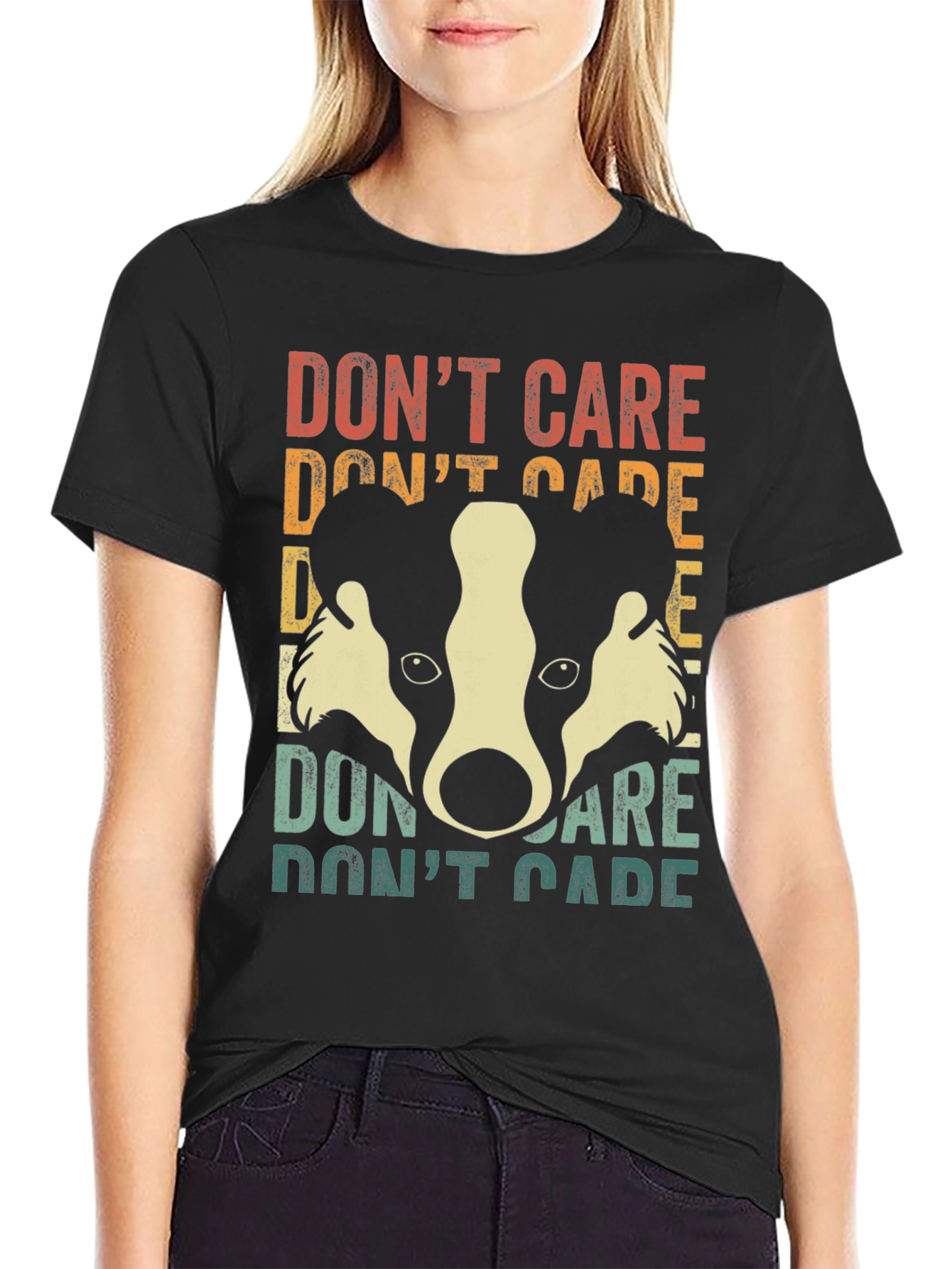 Dont Care Badger Graphic Tee - Retro Style