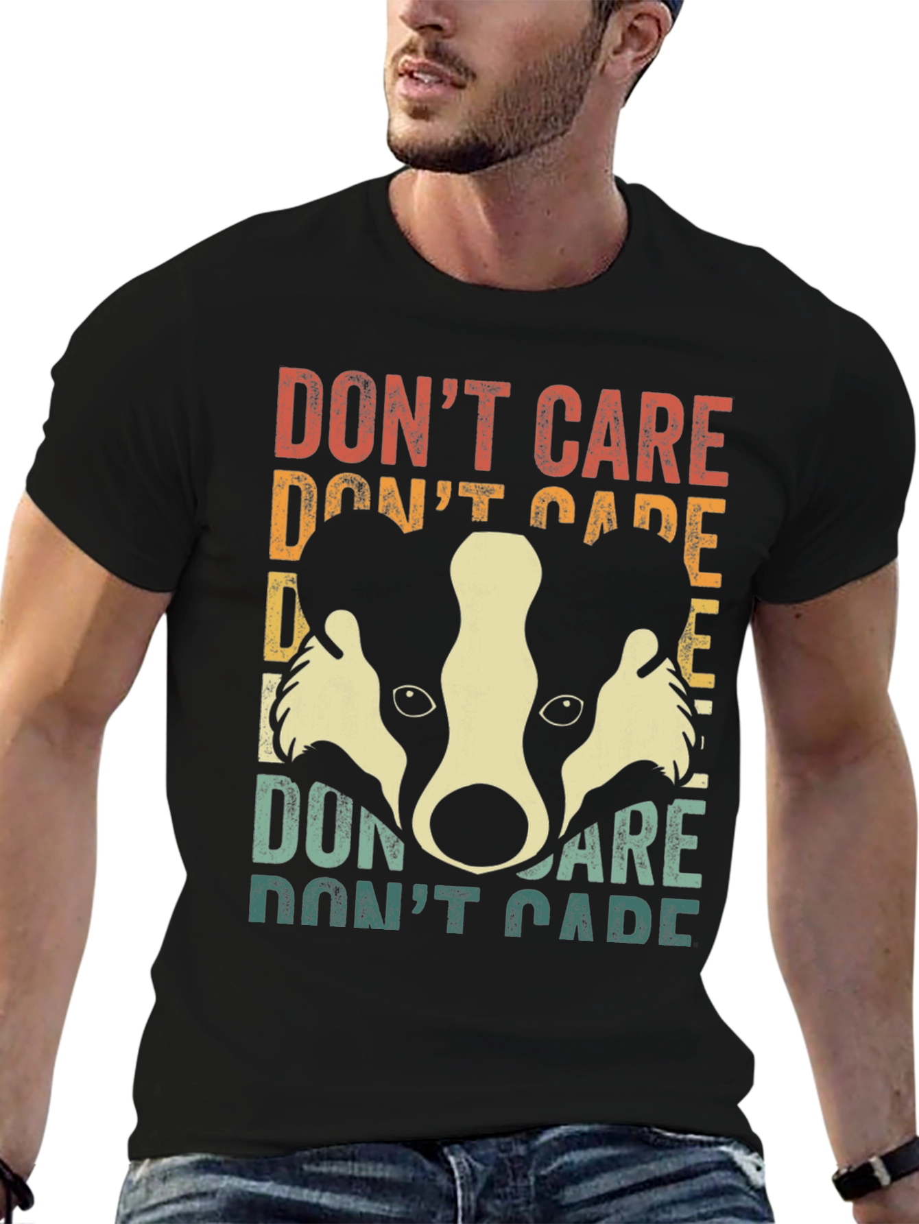 Dont Care Badger Graphic Tee - Retro Style