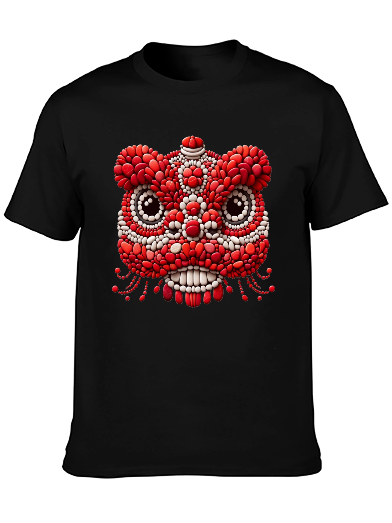 Unique Black T-Shirt with Red & White Lion Design