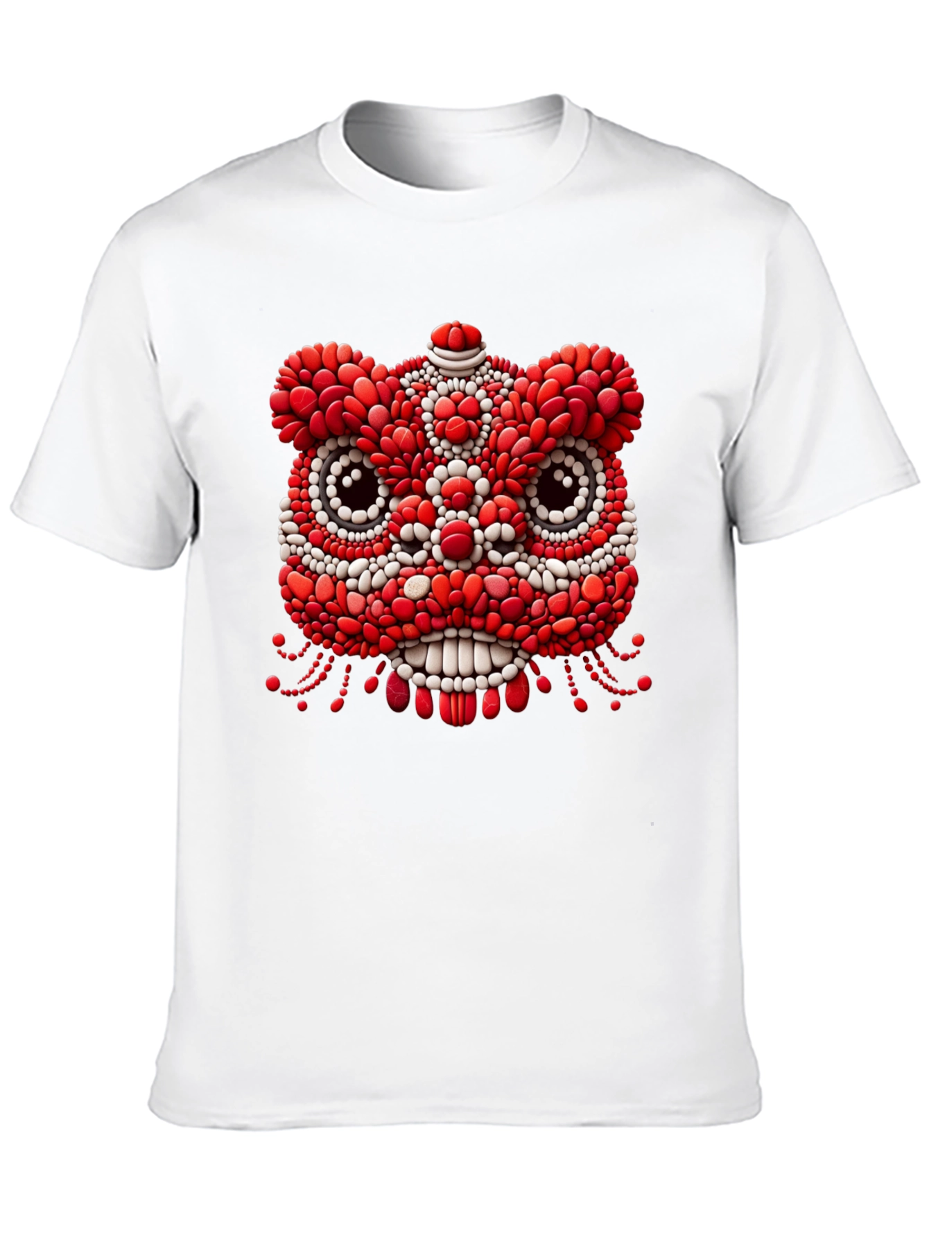 Unique Black T-Shirt with Red & White Lion Design