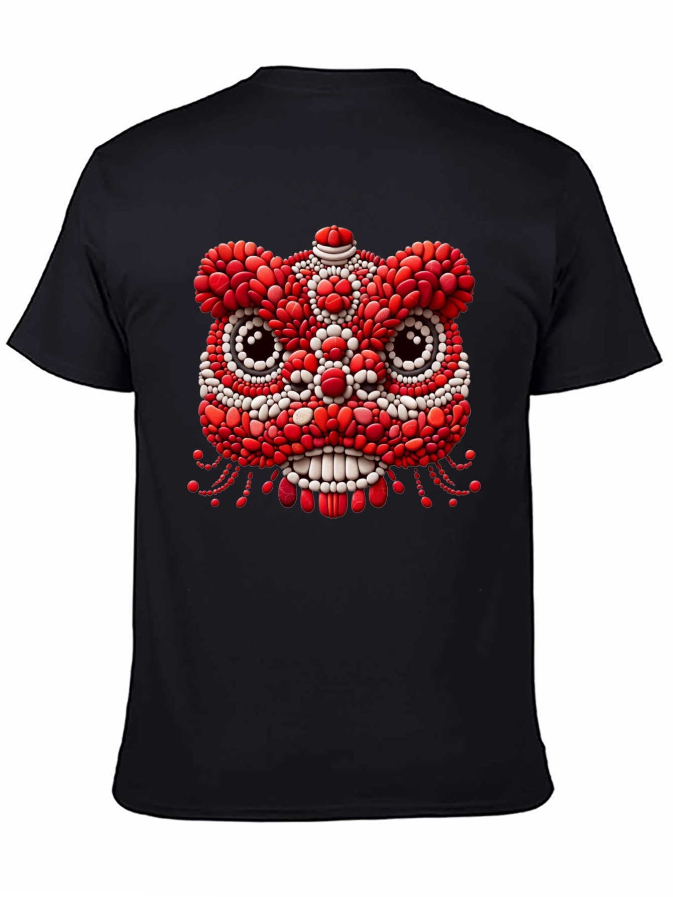 Unique Black T-Shirt with Red & White Lion Design