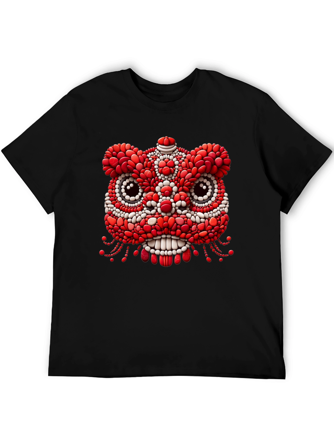 Unique Black T-Shirt with Red & White Lion Design