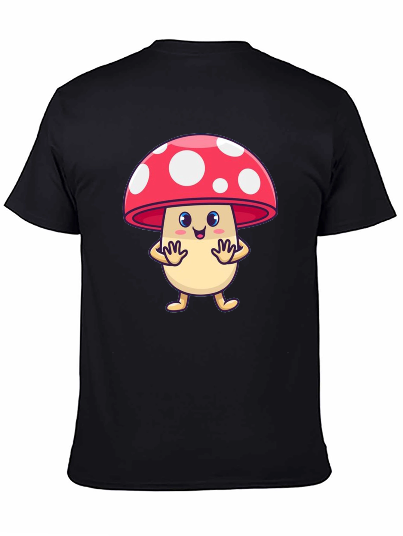 Cute Mushroom Cartoon Graphic Tee - Black
