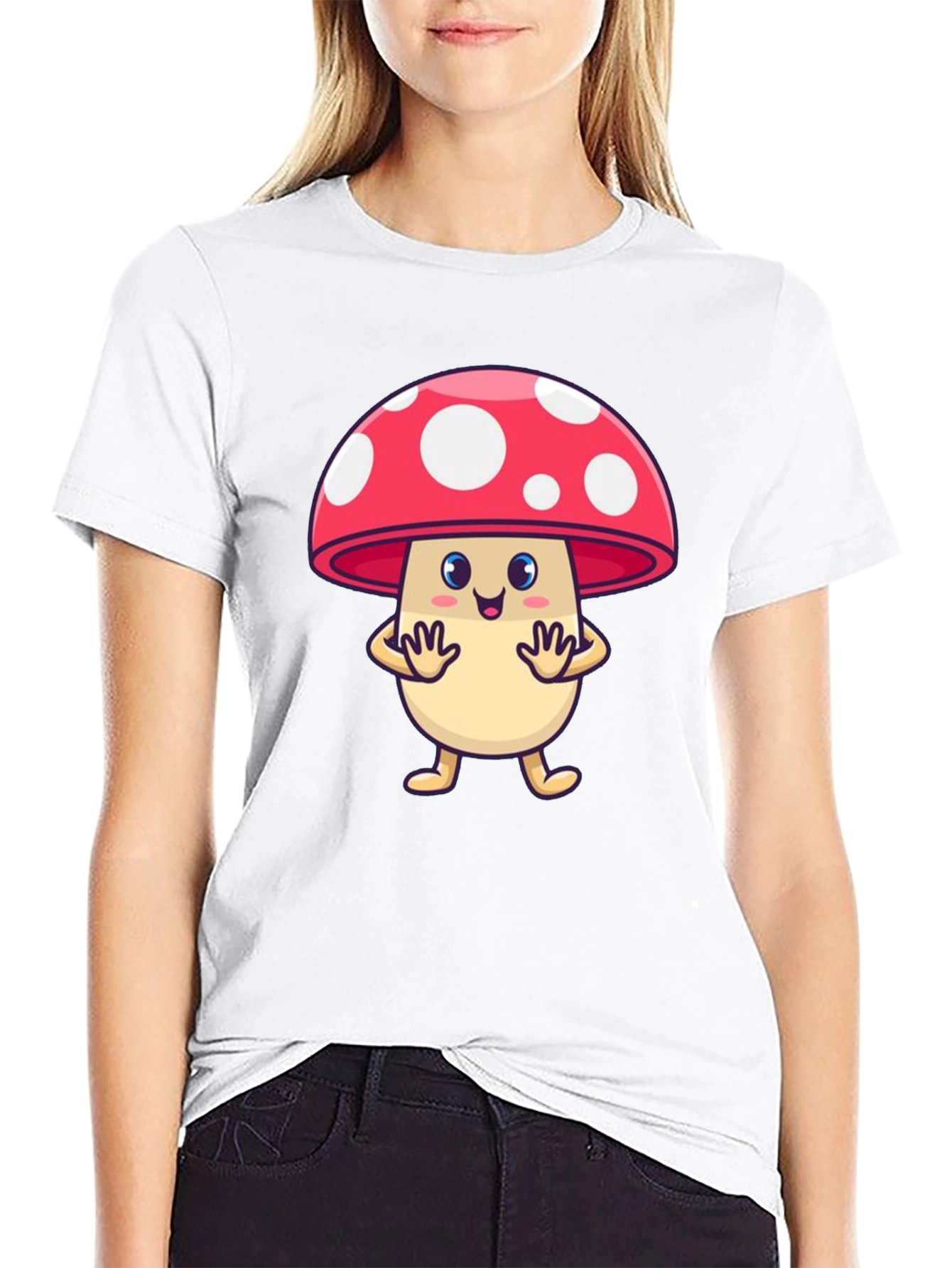 Cute Mushroom Cartoon Graphic Tee - Black