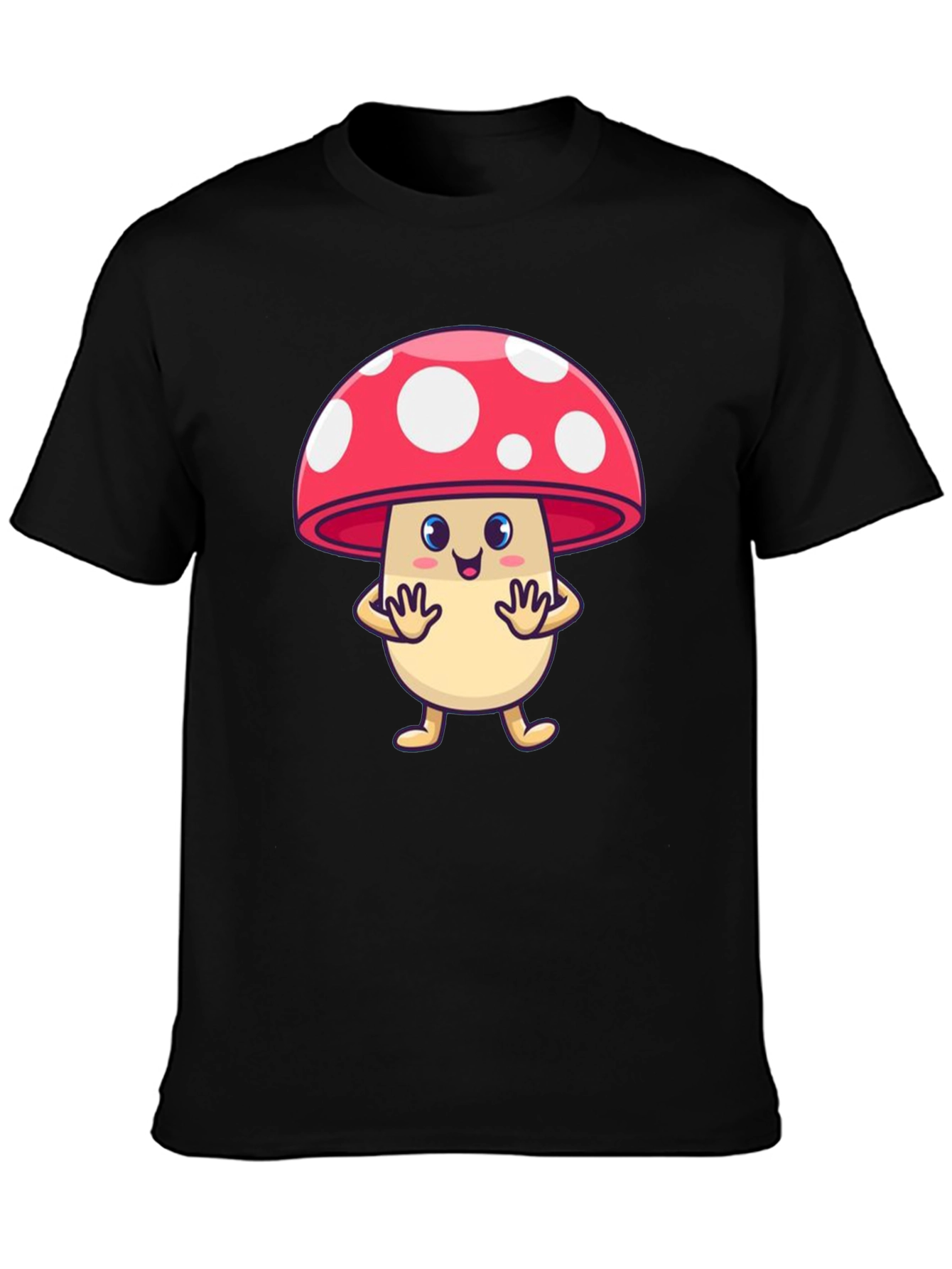 Cute Mushroom Cartoon Graphic Tee - Black