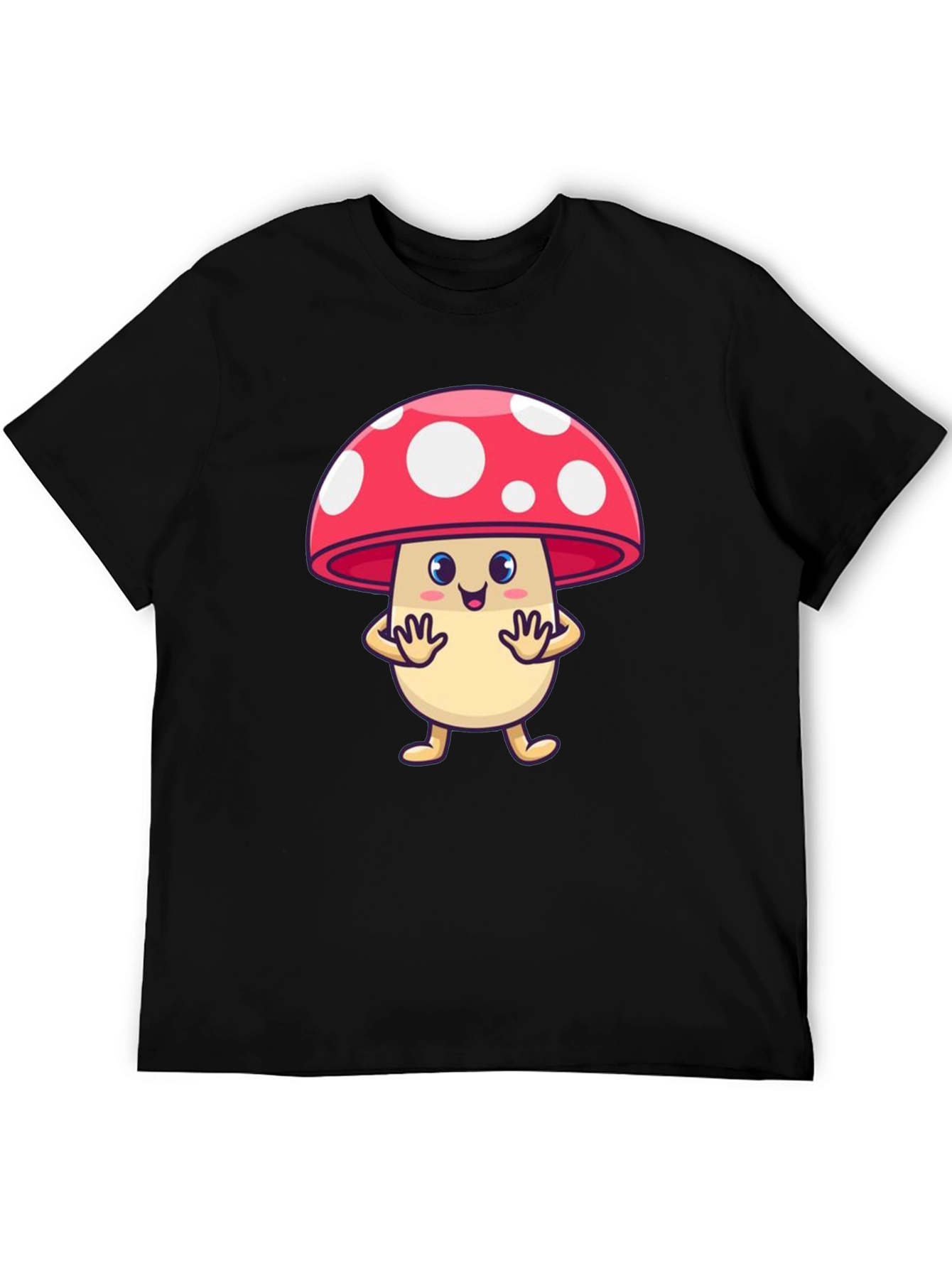 Cute Mushroom Cartoon Graphic Tee - Black