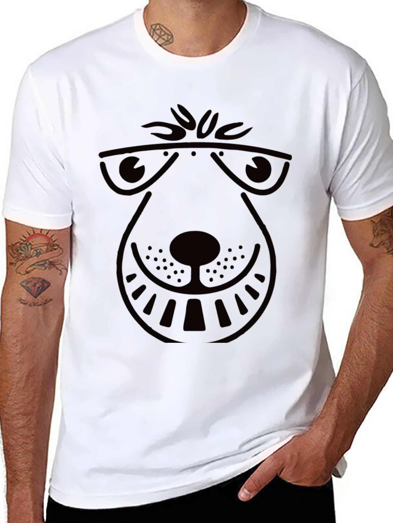 Cool Cartoon Dog Graphic Tee - Black Cotton T-Shirt