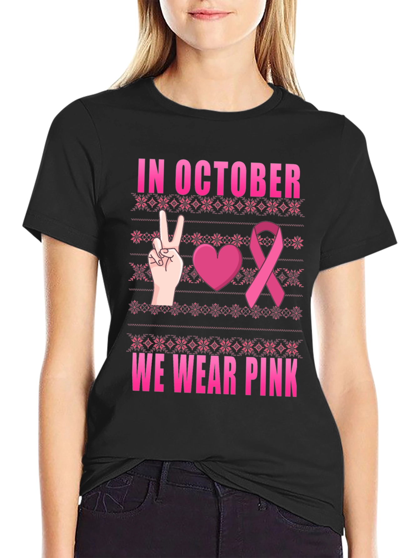 In October We Wear Pink Breast Cancer Awareness T-Shirt