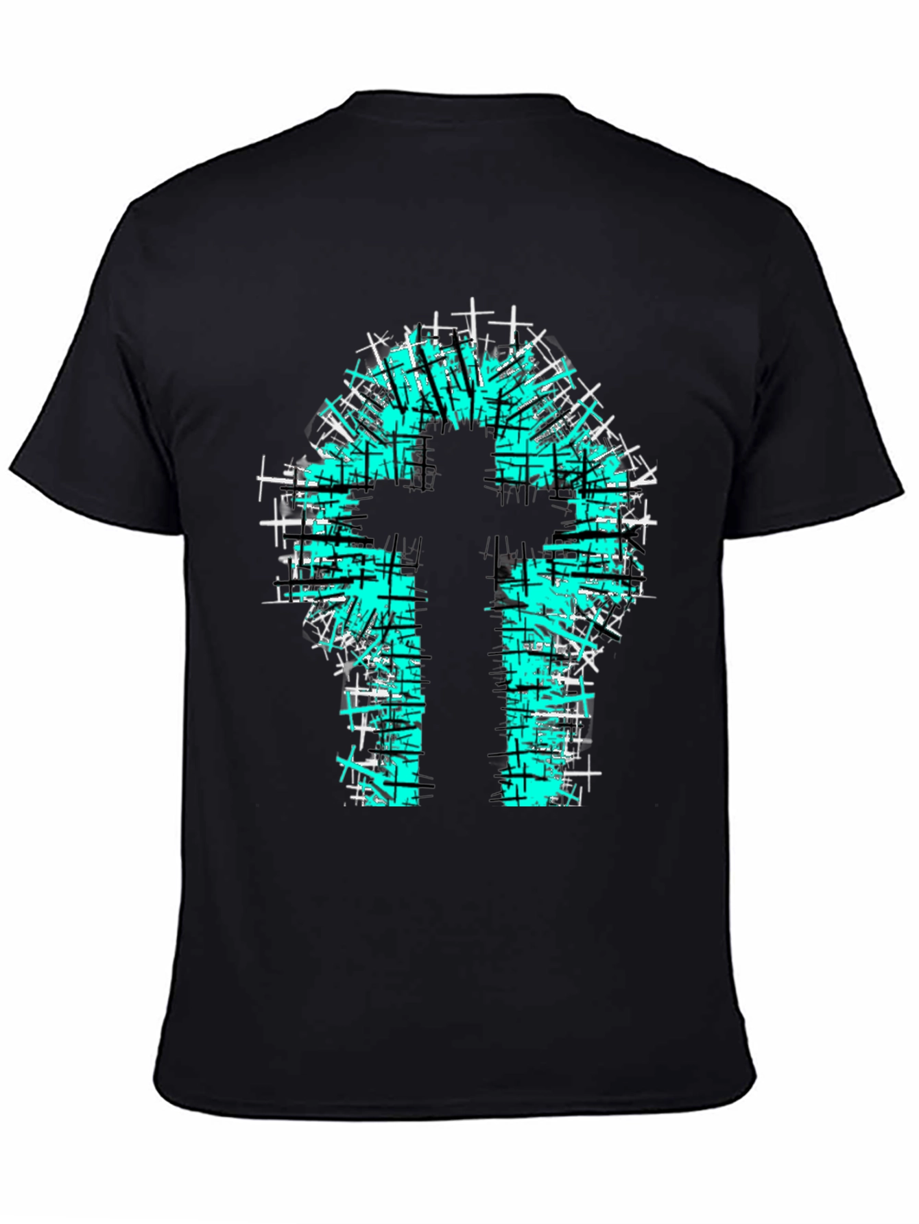 Teal Cross Graphic Print Black T-Shirt