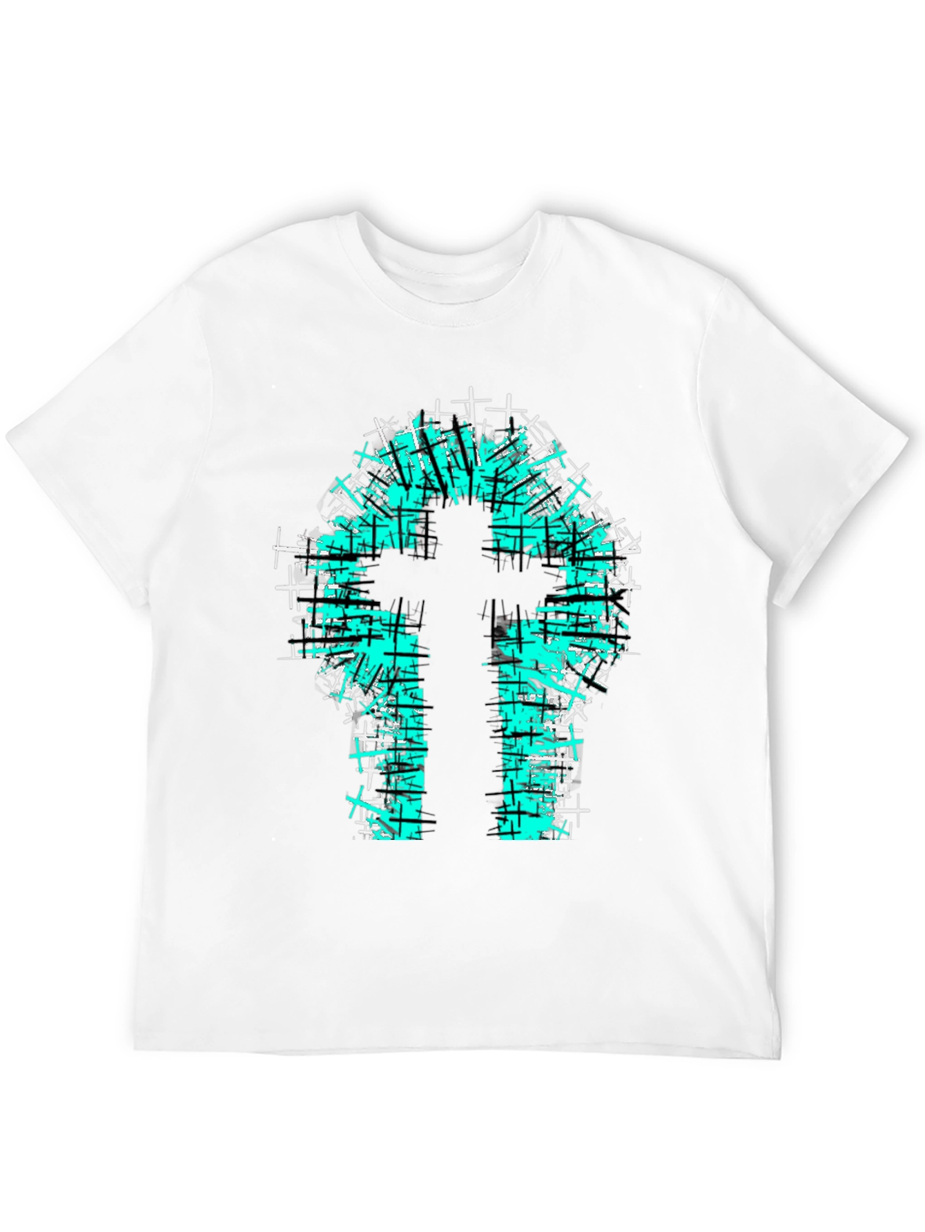 Teal Cross Graphic Print Black T-Shirt
