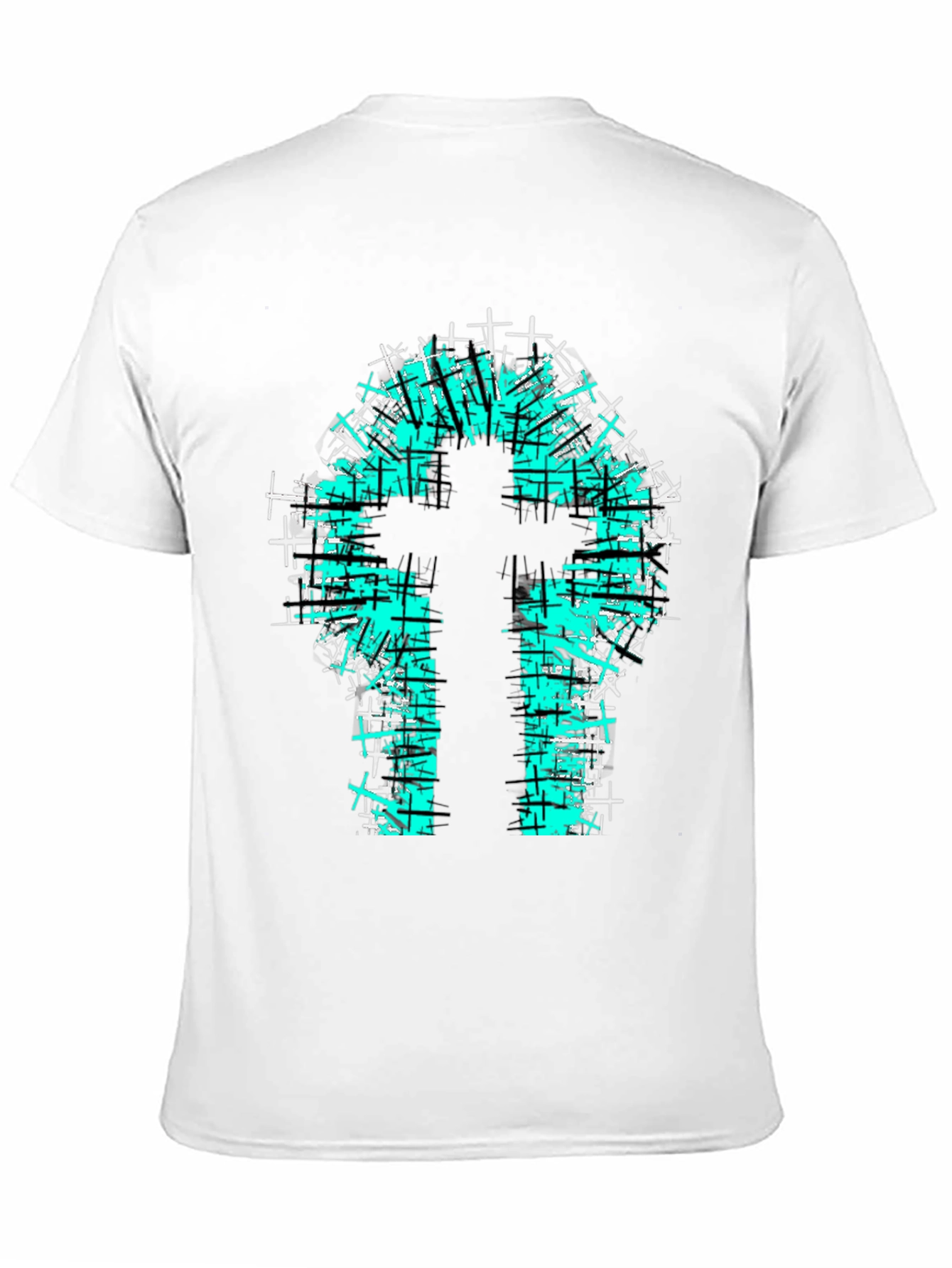 Teal Cross Graphic Print Black T-Shirt