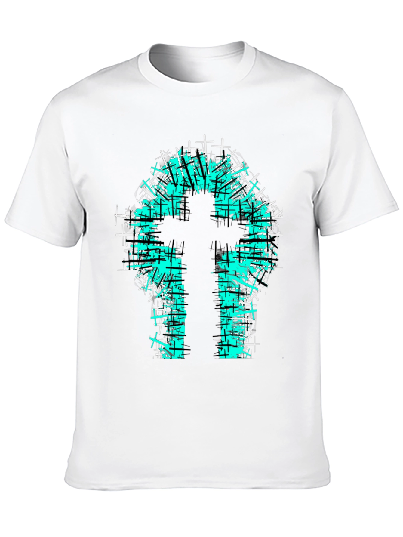 Teal Cross Graphic Print Black T-Shirt
