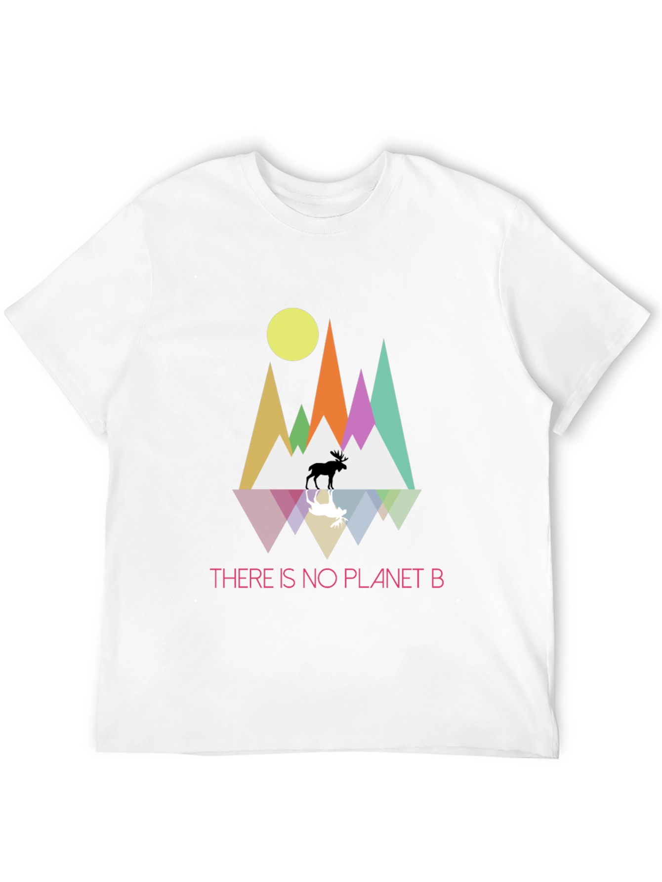 Planet B T-Shirt - Geometric Mountain Scene with Moose